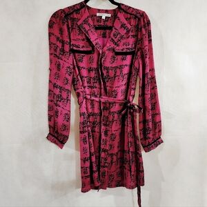 JoyJoy Pink and Black Print Tie  Dress